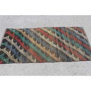 Tapis turc 2,6 x 5,8 pieds, tapis Kilim, tapis à bordure rouge en laine - Product Image 3