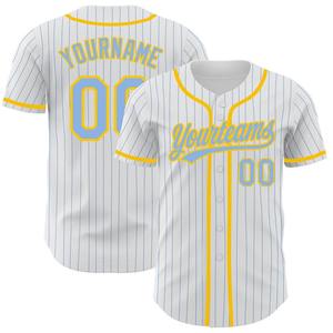 Meilleures ventes Vêtements d'équipe personnalisés Maillot de baseball authentique blanc bleu clair à fines rayures bleu clair-jaune - Product Image 1