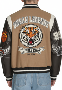 <b>Mens</b> Letterman <b>Varsity</b> <b>Bomber</b> <b>Jacket</b> with Patches Classic Embroidered College Style High Street Stand Collar - Product Image 2