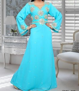 Turquoise Color Custom Luxury Crystal Dubai Kaftan Women Hand Beaded Moroccan Jackets Embroidered Muslim Clothing Manufacturers - Product Image 4