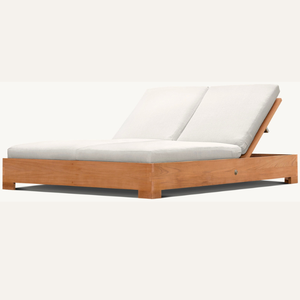 Sillón doble de madera de teca con espuma suave, ideal para parejas junto a la piscina o la playa. - Product Image 1