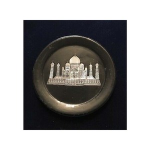 Placa de comedor con diseño incrustado de Tajmahal, decoración de mármol negro Natural, artesanal, forma redonda, para la exportación - Product Image 1