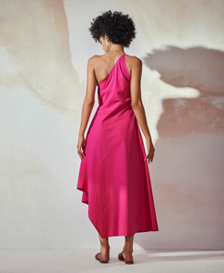 2024 vente en gros nouveau été femmes mode élégant couleur unie cheville longueur une épaule décontracté femmes coton robes à la vente en gros - Product Image 2