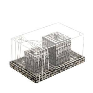 Hand-Made Shell Inlay Incense Burner Set with Tray and <b>Candle</b> <b>Holder</b> Blue White Hexagon Pattern Aromatic Use All-Season - Product Image 3