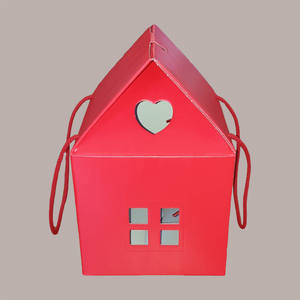 5 pièces maison en carton de lin rouge 200x200H180mm boîte-cadeau de noël pour 1kg de haut Panettone avec cordons - Product Image 6