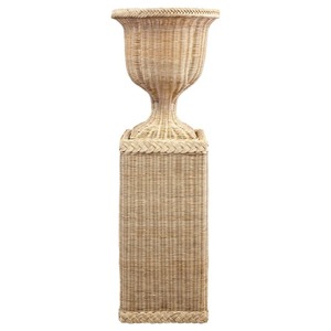 Socle rectangulaire et rond en osier tressé de style grec antique classique - Product Image 1