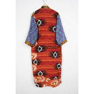 Bata Bohemia de Seda 100% Hecha a Mano para Mujer, con Parches, Cuello en V, Cordón Ajustable, Manga Larga, Suave, para Invierno, Otoño y Verano - Product Image 5