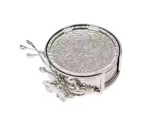 <b>Antique</b> Design Aluminium <b>Tea</b> Coaster <b>Set</b> Customised Round Size Best Quality Metal Pad Mat for Home or Table - Product Image 6