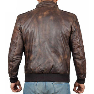 Customized Top Quality Bomber Dark Brown Waxed Fashion <b>Leather</b> <b>Jacket</b> Handmade <b>Genuine</b> <b>Leather</b> <b>Jacket</b> For Men - Product Image 4