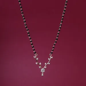 Collar nupcial vintage de aleación chapado en oro rosa con cadena de cuentas negras y acento de circonita cúbica - Product Image 1