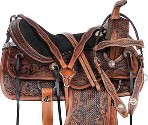 Selle de cheval de Type anglais de haute qualité en cuir véritable Western Barrel Trail avec accessoires portables personnalisables - Product Image 1