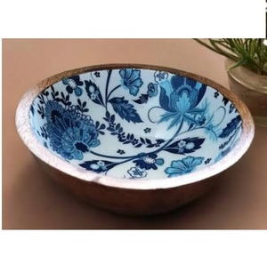 Décoration de table pour la maison et l'hôtel, bol en bois rustique, design imprimé en émail brillant, grand bol en bois rond pour servir les aliments - Product Image 4