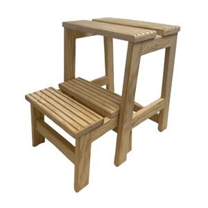 Sgabello in Legno a Due Gradini WELL HOME, Finitura Non Verniciata, 32x42x40 cm, Arredamento per la Casa - Product Image 1