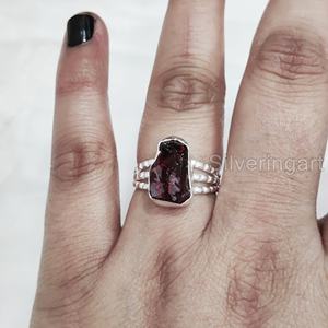 เครื่องประดับหินหยาบผู้หญิงแหวนโกเมนธรรมชาติพลอยดิบ janawuary birthary band doted เครื่องประดับปาร์ตี้925แหวนเงินสเตอร์ลิง - Product Image 4