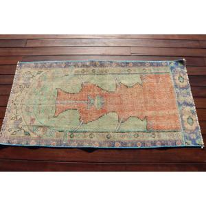 Petit tapis turc vintage 2,2x4,4 pieds, tapis oriental bleu orange - Product Image 3