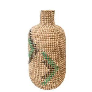 Intage seagrass enrollado azul bohemio hecho a mano, accesorios para el hogar, jarrón nórdico de diseño personalizado - Product Image 2