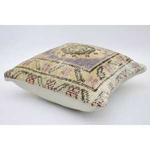 Bohemian Vintage Floral Kantha Patchwork Wool Pillow 12x12 Inch Beige Cushion Plain Woven Decorative Floor Cushion <b>18x18</b> Print - Product Image 5