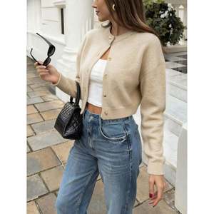 <b>Women's</b> Embroidered <b>Cropped</b> <b>Cardigan</b> with Button-Front and Crew Neck - Product Image 3