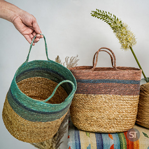 Handmade Pink Seagrass Jute Braided <b>Basket</b> Planter Eco-Friendly Woven Storage Organizer for Home Indoor Outdoor Use - Product Image 5