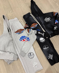 Survêtement à manches longues noir délavé avec logo personnalisé pour hommes survêtement à manches longues avec broderie et fermeture éclair complète pour le printemps - Product Image 3