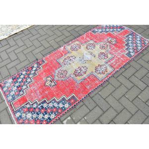 Alfombra Decorativa Vintage de 2.8x6.9 pies (85x210 cm), Alfombra Turca con Diseño Floral Rojo - Product Image 2