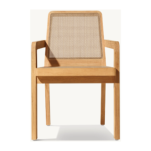 Chaise de salle à manger moderne en bois massif avec dossier et siège en rotin tissé-Chaise de restaurant intérieure et extérieure durable - Product Image 1
