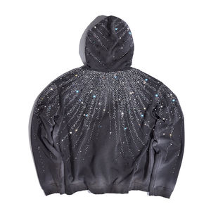 Sweat-shirt surdimensionné vintage brodé personnalisé Glory, coupe et couture, lavage à l'acide, entièrement orné de strass, fermeture éclair, pour hommes - Product Image 5