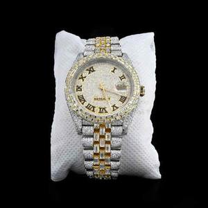 Reloj Deportivo de Diseño para Hombre, Estilo Hip Hop, Completamente Adornado con Diamantes Cultivados en Laboratorio, Esfera Analógica de Acero Inoxidable, Dos Tonos - Product Image 2