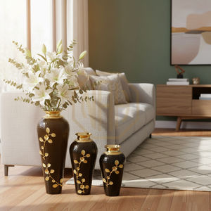 Hammered Black Metal <b>Floor</b> <b>Vase</b> Coastal Iron Flower <b>Vase</b> Luxurious Gold Plated Neck Decorative Home Event <b>Vase</b> - Product Image 4