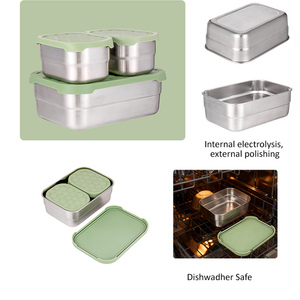 720ml + 230ml + 230ml thép không gỉ Snack container 304 thép không gỉ ăn trưa hộp Bento Box với Silicone Nắp - Product Image 2