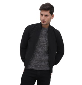 Blouson bombardier décontracté de haute qualité pour hommes, coupe ajustée, vêtements de plein air, col montant, couleur noire, veste courte à fermeture éclair pour homme - Product Image 1
