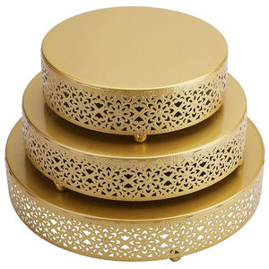 Top Rated Best Selling Gold Finished <b>Set</b> in 3 Pcs Metal <b>Cake</b> <b>Stand</b> Round Shape Unique Design Centerpiece for Tabletop Decoration - Product Image 2