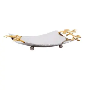 Plateau décoratif en métal moderne, étanche, haut de gamme, design intérieur, fait main, décoration d'hôtel, finition vieillie, utilisation Zahid - Product Image 4