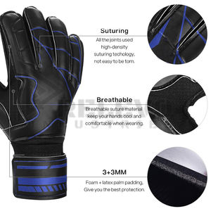 Gants de gardien de but de football en cuir noir et bleu avec logo personnalisé, protection des doigts réglable, logo personnalisé professionnel - Product Image 3