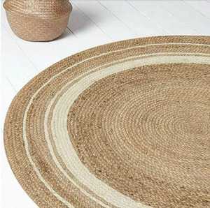 Customizable Size Reversible Handmade Modern Rustic <b>Round</b> Jute <b>Rug</b> White Line Braided Carpet Contemporary Area <b>Rugs</b> & Sets - Product Image 1
