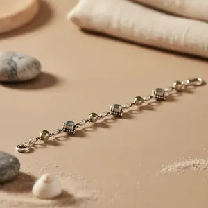 925 Silver <b>Fashion</b> <b>Beaded</b> <b>Bracelet</b> for Women Daily Wear Jewelry with Peridot Stone - Product Image 2