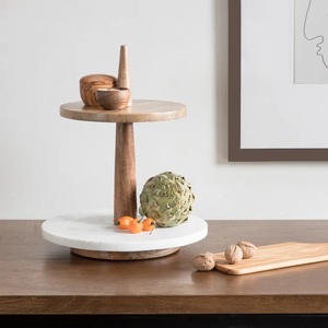 Wood and Marble 2 <b>Tier</b> <b>Cake</b> <b>Stand</b> Home and Kitchen Decoration Table Centerpiece Snacks and Cookies Display <b>Stand</b> for Restaurant - Product Image 2