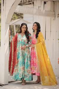 La mayoría de las ventas de traje indio y paquistaní Anarkali Sharara Alia Cut Silk, ropa nupcial para mujeres para ocasiones especiales, exportación mundial - Product Image 5