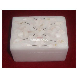 Boîte à bijoux en marbre blanc simple incrustation de nacre faite à la main Design unique forme rectangulaire utilisée à des fins commerciales pour les cadeaux - Product Image 1