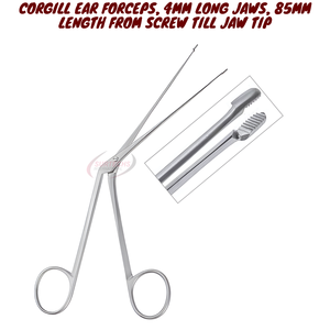 Pinzas Manuales para Oído CORGILL, Mandíbulas Largas de 4 mm, Longitud Total de 85 mm, Instrumento Quirúrgico ORL con Certificación CE, Acero Inoxidable de Precisión - Product Image 1