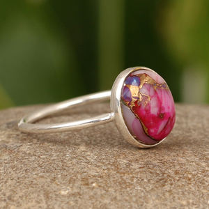 สินค้ามาใหม่แหวนรูปไข่หอยนางรมสีชมพูหนามเทอร์ควอยซ์ขนาด10X14มม. แข็ง925เงินแท้ทำด้วยมือแหวนประณีตเครื่องประดับผู้หญิง - Product Image 5