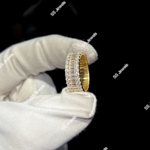 Anillo de Compromiso y Matrimonio Unisex de Oro Blanco de 10K con Diamantes Cultivados en Laboratorio, Corte Baguette, 4.00g - Product Image 1