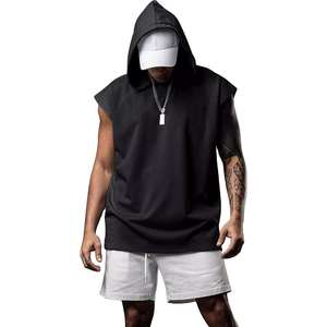 OEM Custom Logo 100% Cotton <b>Hoodies</b> Fitness Sports Tank Top With Hood Gym Training Zipper <b>Sleeveless</b> <b>Hoodies</b> For <b>Men</b> - Product Image 1