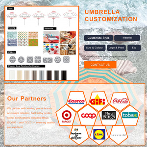 Paraguas de playa de poste de madera de gran tamaño de 7,5 pies a prueba de viento UV 50 + rayas azules resistentes paraguas de <span class=keywords><strong>Patio</strong></span> personalizado con flecos con ventilación de aire - Product Image 6