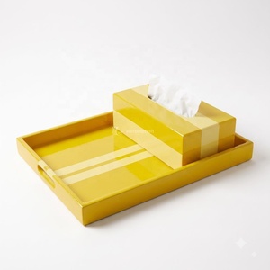 Yellow Acrylic Rectangular Decorative Tray with Tissue Box Cover Minimalist Design Handle Feature - Product Image 1