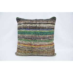 Almohada decorativa lavable extraíble antideslizante de 28x28 pulgadas de lana Multicolor Kantha Patchwork Vintage tejida ecológica - Product Image 1