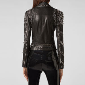 Chaqueta de Cuero de Moda con Tachuelas y Estampado para Mujer, Diseño Más Reciente, Transpirable, Estilo Motero, Invierno, Logotipo Personalizado - Product Image 3