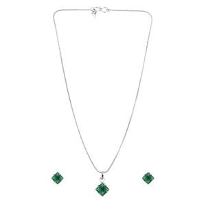 Cubic Zirconia CZ Square <b>Pendant</b> Chain <b>Necklace</b> Earrings Jewelry Set Gift for Women - Product Image 1