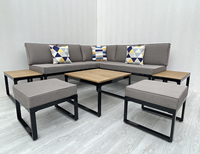 Pham Gia TEXAS SF00049 Ensemble de canapés d'extérieur de luxe moderne et confortable en forme de L avec structure en acier, en bois d'acacia, teck et rotin CD Garden