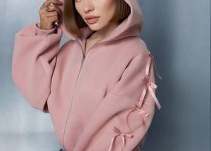 High Quality <b>Pink</b> Fleece Cotton Winter Oversize <b>Hoodie</b> for <b>Women</b> Embroidery Streetwear Full Zip Loose Fit Waterproof Quick Dry - Product Image 5